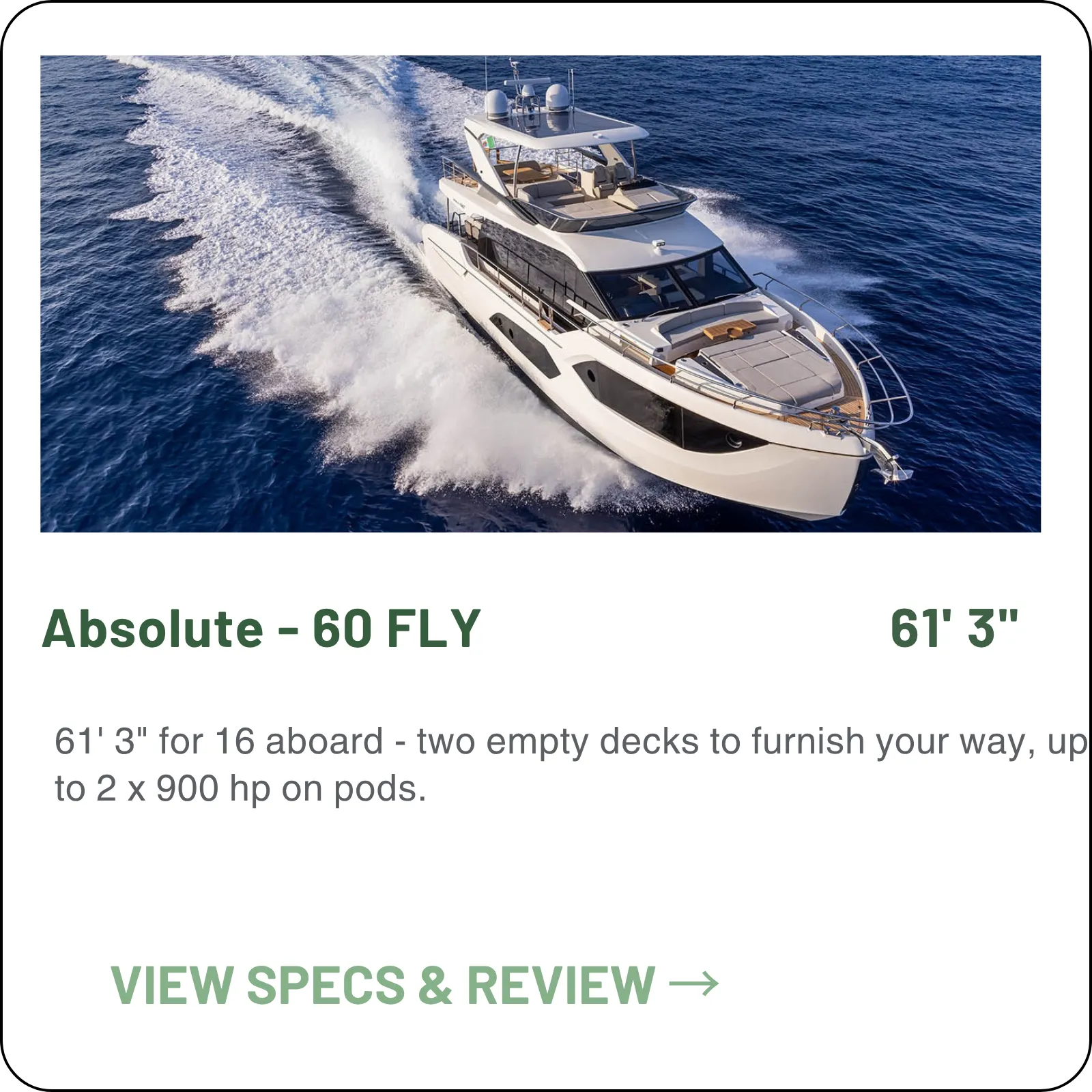 61' 3" for 16 aboard - two empty decks to furnish your way, up to 2 x 900 hp on pods.