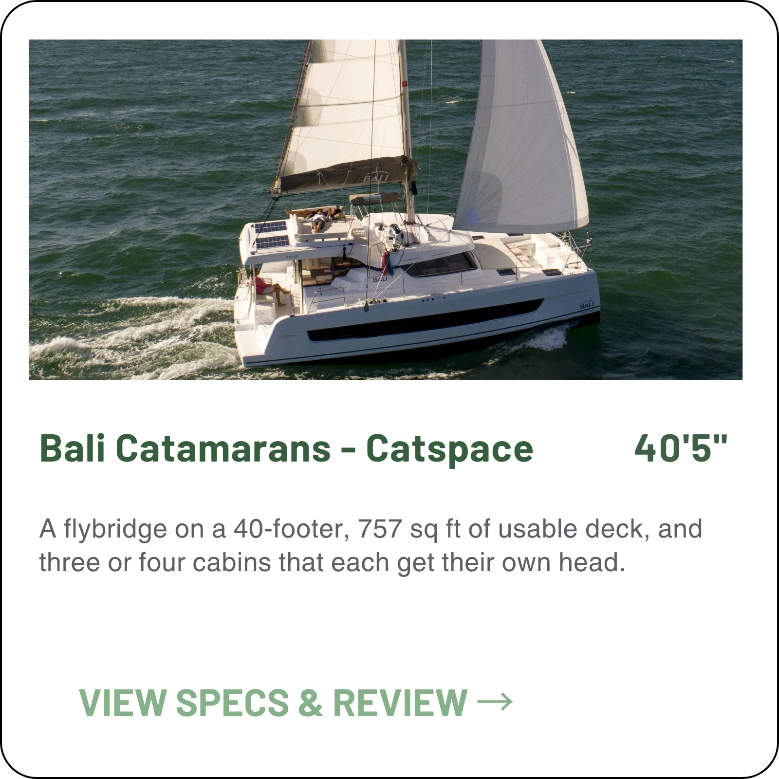 A flybridge on a 40-footer, 757 sq ft of usable deck, and three or four cabins that each get their own head.