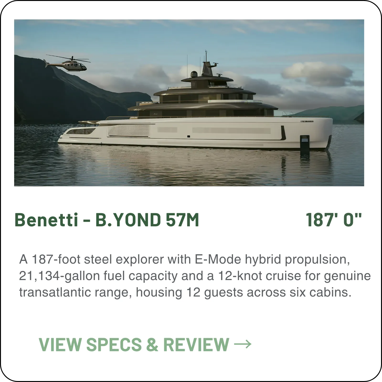 The B.YOND 57M is a 187-foot steel and aluminum voyager built for transatlantic passages — up to six guest cabins, 13 crew, and 5,000 nautical miles of range at 10 knots.