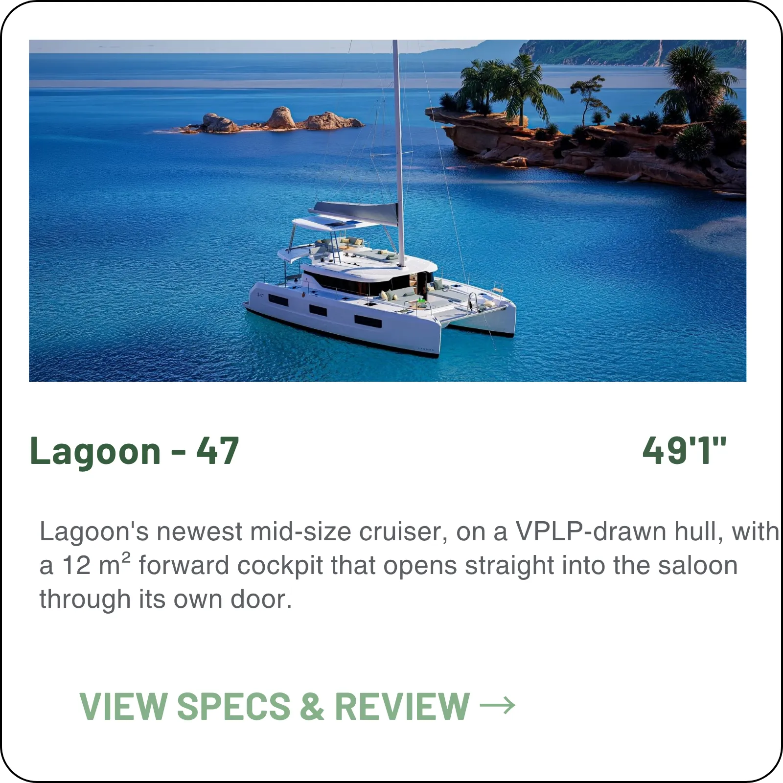 Lagoon's newest mid-size cruiser, on a VPLP-drawn hull, with a 12 m² forward cockpit that opens straight into the saloon through its own door.