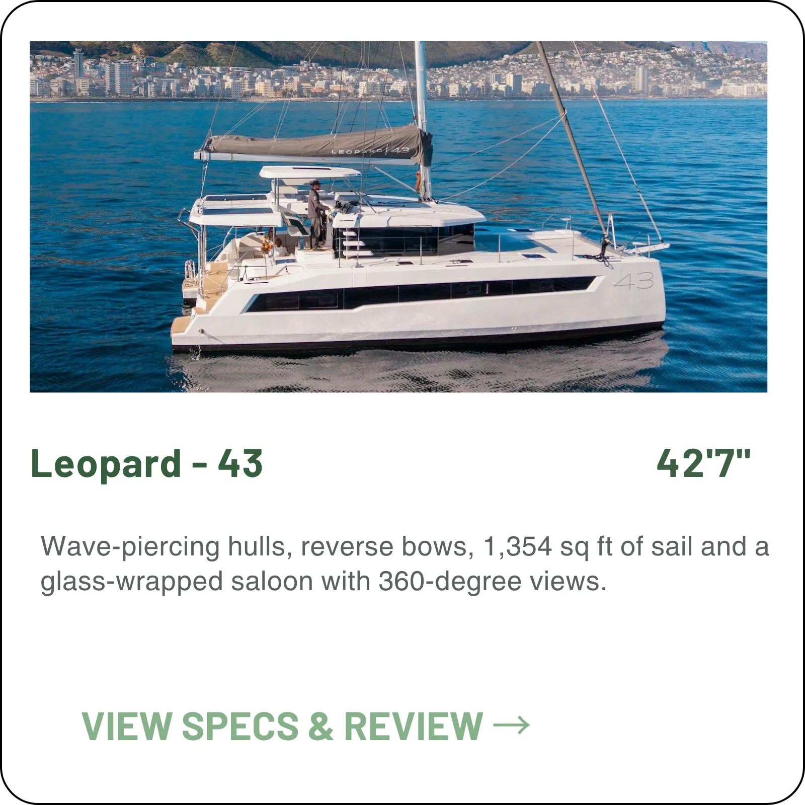 Wave-piercing hulls, reverse bows, 1,354 sq ft of sail and a glass-wrapped saloon with 360-degree views.