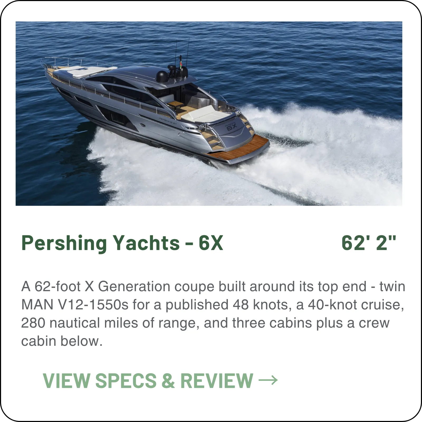 Pershing Yachts 6X model card