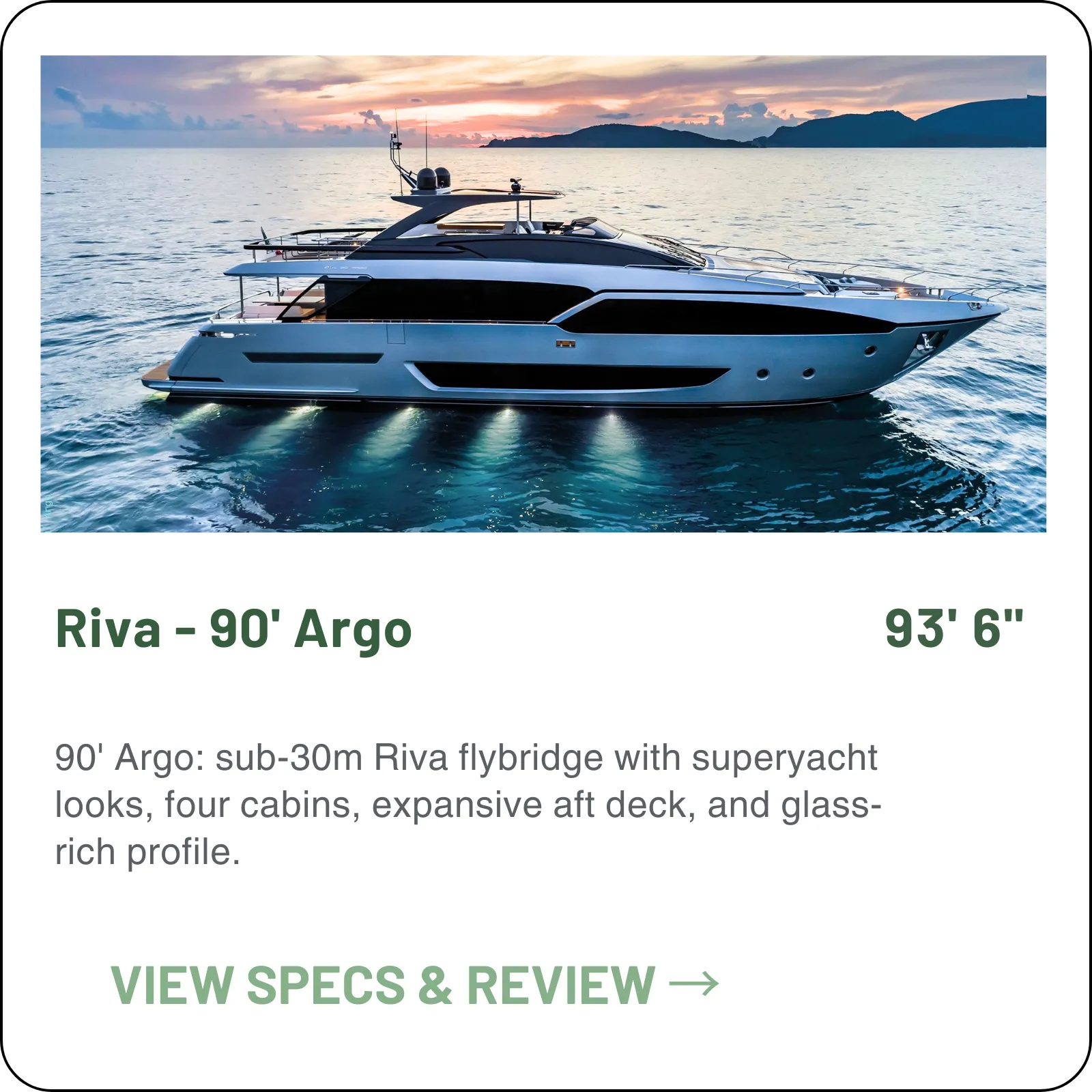 The 90' Argo is the Flybridge middle child — three MTU packages from 2,000 to 2,435 hp a side, four cabins, five bathrooms and a folding hardtop over the flydeck.