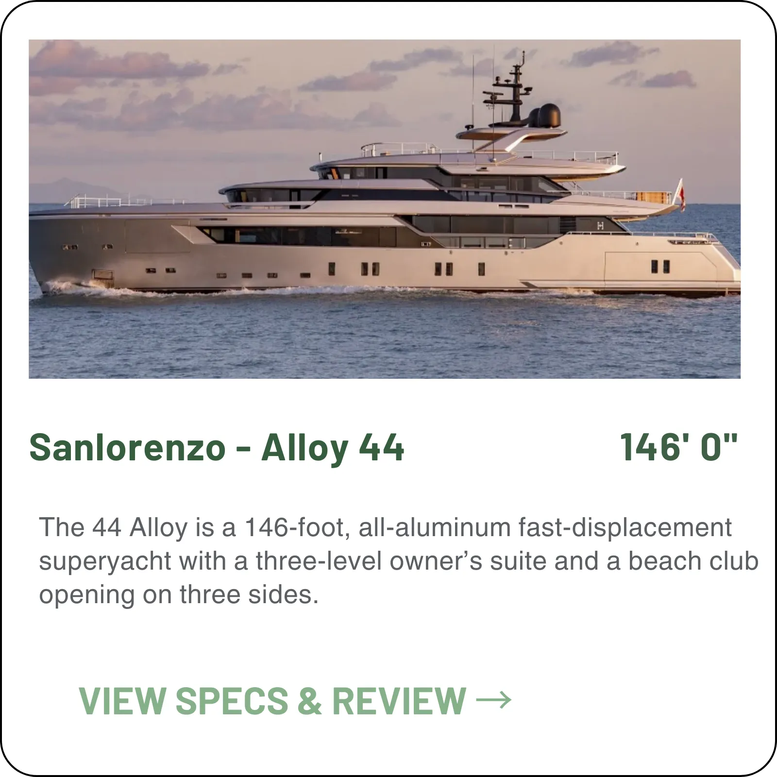 146 feet and 490 gross tons on twin MTU 16V2000 M96Ls for a published 21 knots — the yacht Sanlorenzo says began a new era, and the only model in its line.