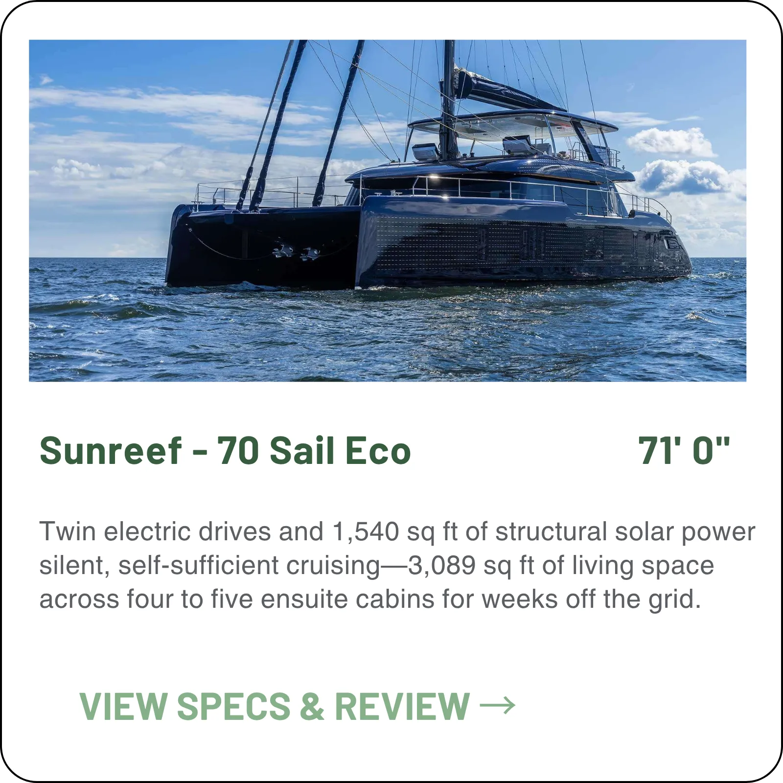 287 m² of living space, 160 m² mainsail, 1,600 l water — the range's blue-water middle.