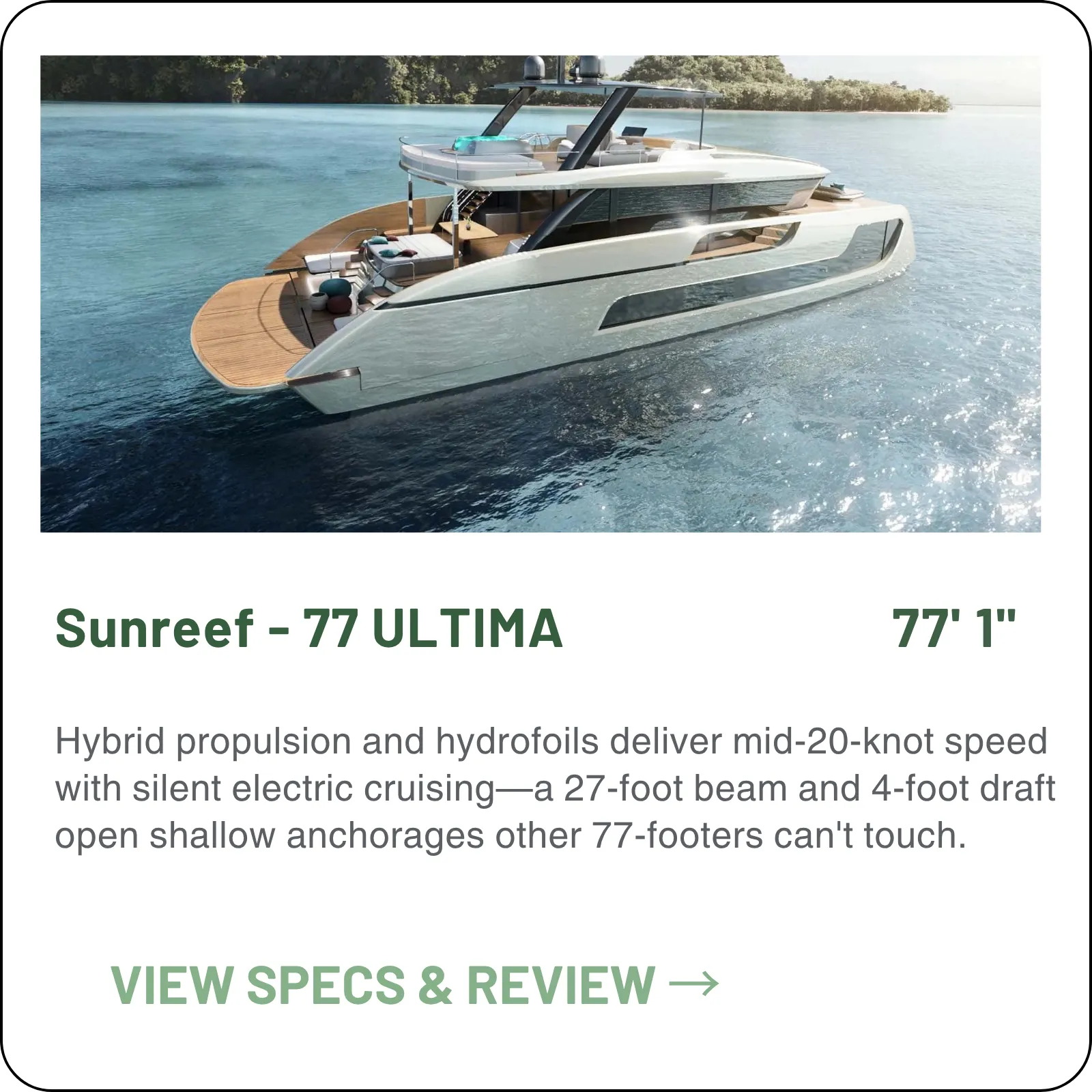 Up to 10 guests, 8.2 m beam, Volvo Penta IPS 950 — with a hydrofoil option.